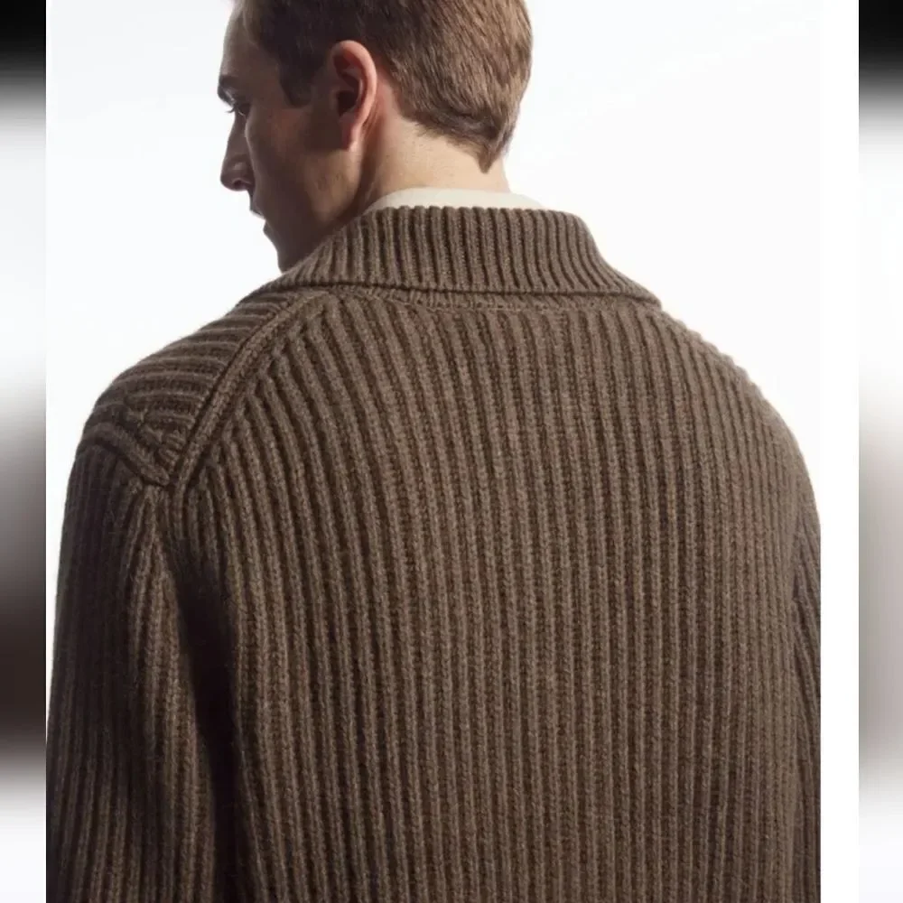 COS Alpaca Blend Ribbed Button Down Cardigan For Men Size XS